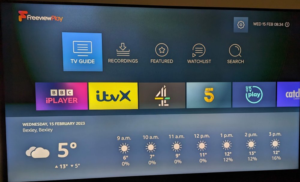 Fire TV Cube Alexa weather on top of Manhattan